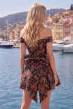 Robe de bal noire jacquard en ligne A avec nœud de fin d’année