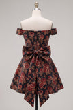 Robe de bal noire jacquard en ligne A avec nœud de fin d’année