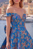 Robe de bal noire jacquard en ligne A avec nœud de fin d’année