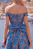 Robe de bal noire jacquard en ligne A avec nœud de fin d’année