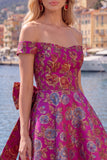 Robe de bal noire jacquard en ligne A avec nœud de fin d’année