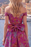 Robe de bal noire jacquard en ligne A avec nœud de fin d’année