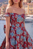 Robe de bal noire jacquard en ligne A avec nœud de fin d’année