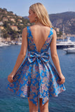 Robe de rentrée rouge Jacquard à col en V rouge avec nœud de rentrée