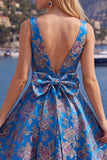 Robe de rentrée rouge Jacquard à col en V rouge avec nœud de rentrée