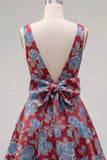 Robe de rentrée rouge Jacquard à col en V rouge avec nœud de rentrée