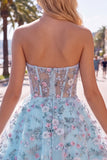 Robe de rentrée à la maison Green Sweetheart Corset transparente Ligne A avec appliques