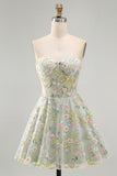 Robe de rentrée à la maison Green Sweetheart Corset transparente Ligne A avec appliques