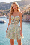 Robe de rentrée à la maison Green Sweetheart Corset transparente Ligne A avec appliques
