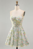 Robe de rentrée à la maison Green Sweetheart Corset transparente Ligne A avec appliques