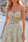 Robe de rentrée à la maison Green Sweetheart Corset transparente Ligne A avec appliques