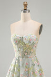 Robe de rentrée à la maison Green Sweetheart Corset transparente Ligne A avec appliques