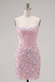 Robe de rentrée à la maison Bodycon Corset Rose Bodycon avec des appliques