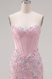 Robe de rentrée à la maison Bodycon Corset Rose Bodycon avec des appliques