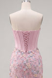 Robe de rentrée à la maison Bodycon Corset Rose Bodycon avec des appliques