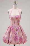 Robe de rentrée florales Jacquard à col nu en fuchsia