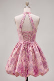 Robe de rentrée florales Jacquard à col nu en fuchsia