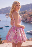 Robe de rentrée florales Jacquard à col nu en fuchsia