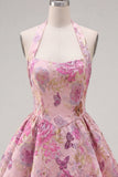 Robe de rentrée florales Jacquard à col nu en fuchsia