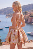 Robe de rentrée florales Jacquard à col nu en fuchsia