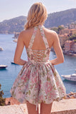 Robe de rentrée florales Jacquard à col nu en fuchsia