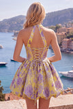 Robe de rentrée florales Jacquard à col nu en fuchsia