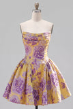 Robe de fin d’année jaune à ongles à fronçages