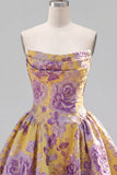 Robe de fin d’année jaune à ongles à fronçages