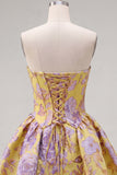 Robe de fin d’année jaune à ongles à fronçages