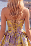 Robe de fin d’année jaune à ongles à fronçages
