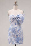 Robe de rentrée à la maison Blue Jacquard Bodyheart Bodycon Bodycon avec nœud