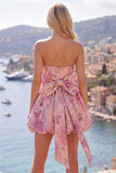 Robe de rentrée fleurie A-Line Pink Sweetheart Jacquard avec nœud
