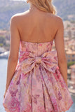 Robe de rentrée fleurie A-Line Pink Sweetheart Jacquard avec nœud