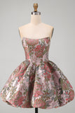 Robe de rentrée fleurie A-Line Pink Sweetheart Jacquard avec nœud