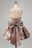 Robe de rentrée fleurie A-Line Pink Sweetheart Jacquard avec nœud