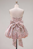 Robe de rentrée fleurie A-Line Pink Sweetheart Jacquard avec nœud