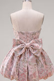 Robe de rentrée fleurie A-Line Pink Sweetheart Jacquard avec nœud