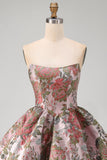 Robe de rentrée fleurie A-Line Pink Sweetheart Jacquard avec nœud