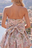 Robe de rentrée fleurie A-Line Pink Sweetheart Jacquard avec nœud