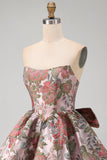 Robe de rentrée fleurie A-Line Pink Sweetheart Jacquard avec nœud