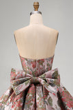 Robe de rentrée fleurie A-Line Pink Sweetheart Jacquard avec nœud