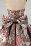 Robe de rentrée fleurie A-Line Pink Sweetheart Jacquard avec nœud
