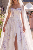Robe de mariée de plage en train de balayage en train de corset en ligne blanche violette avec voiles