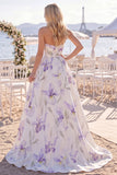Fleur blanche violette Une robe de mariée de plage en traîne froncée avec fente