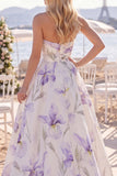 Fleur blanche violette Une robe de mariée de plage en traîne froncée avec fente