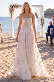 Robe de mariée en train de queue blanche blanche rose scintillante sans bretelles A Line Sweep Train, avec voiles