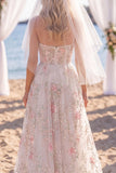 Robe de mariée en train de queue blanche blanche rose scintillante sans bretelles A Line Sweep Train, avec voiles