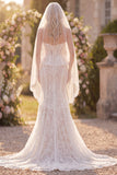 Robe de mariée bohème, corset en dentelle florale à volants et sirène à volants blancs