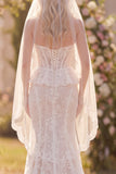 Robe de mariée bohème, corset en dentelle florale à volants et sirène à volants blancs
