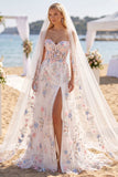 Fleur Rose Blanche Amoureuse Une robe de mariée Corset Sweep Sweep avec voiles
